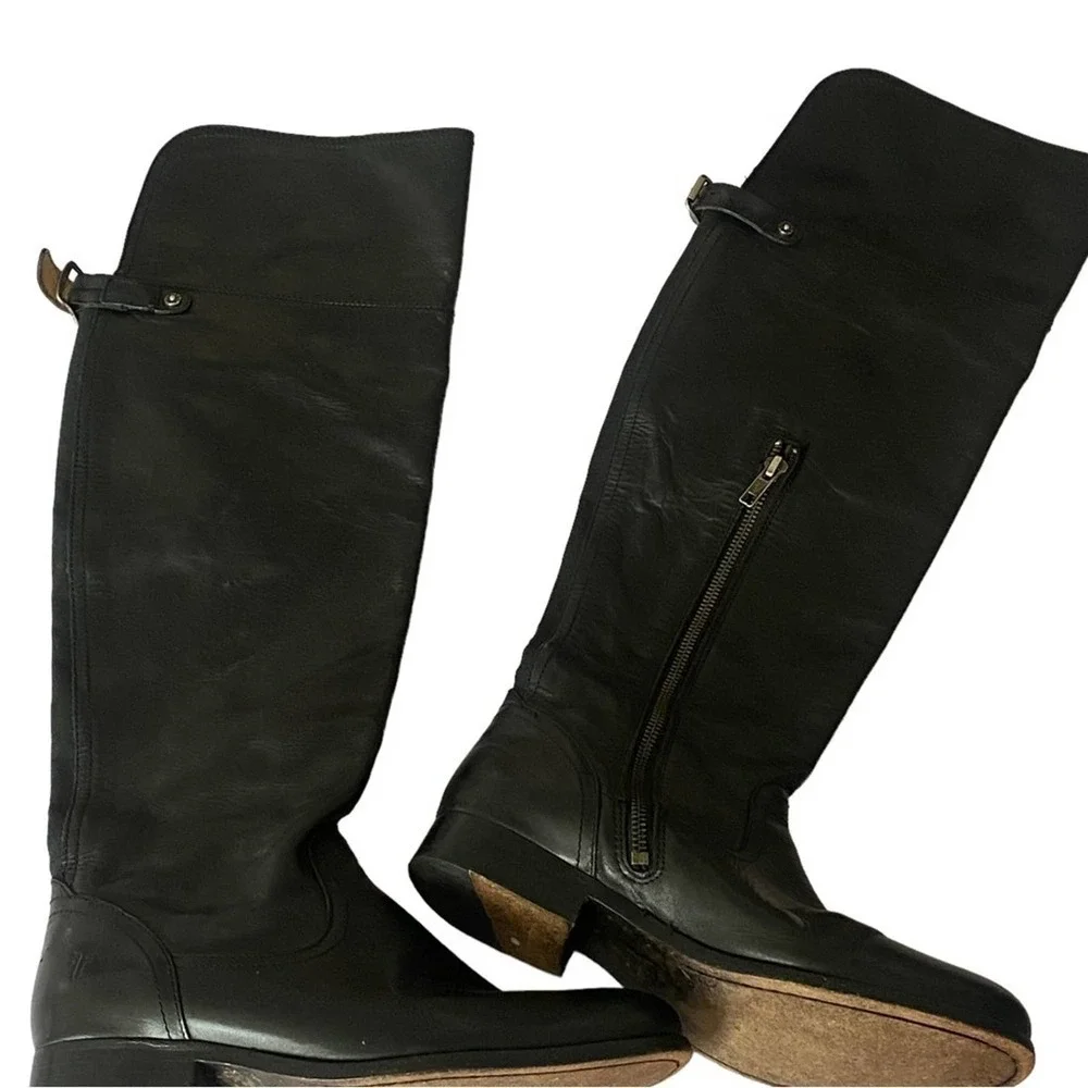Frye black Leather over knee Western English Melissa boots elastic calf size 7